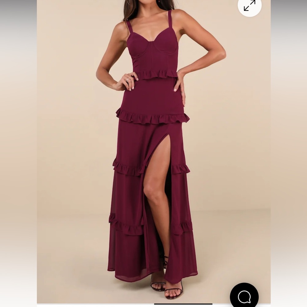 Elegant Burgundy Ruffle Maxi Dress